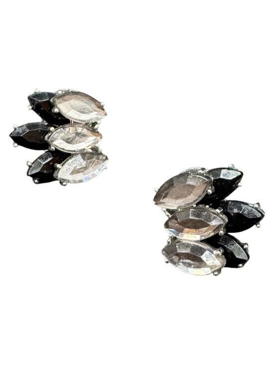 unmarked Jewelry - Vintage Pierced Earrings Clear and Black Marquise Stones